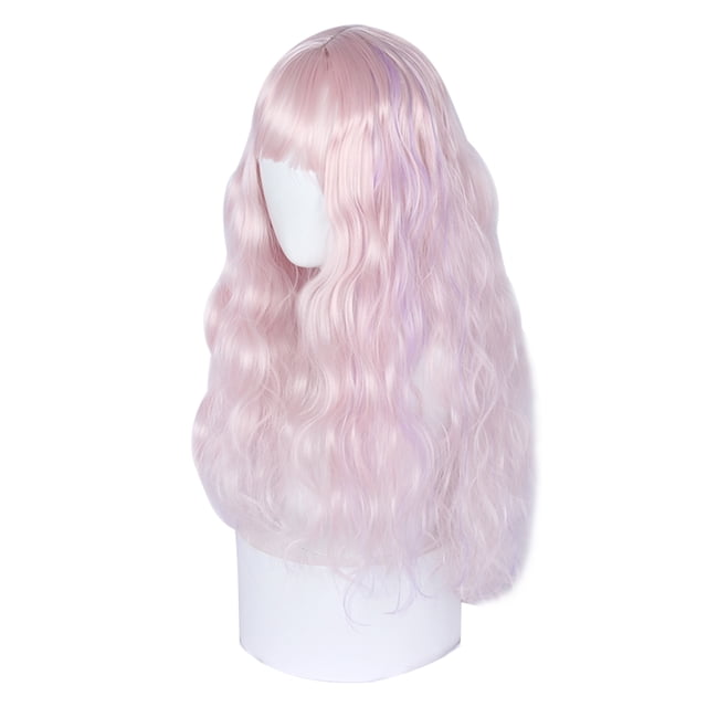Humano Cabello Pelucas para Mujeres 26 Rosa Rizado Peluca con Peluca Gorra