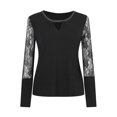 thumbnail image 4 of Camiseta de encaje de manga larga con cuello en V para mujer, blusa Polluver, Tops Fridja hj4504, 4 of 9
