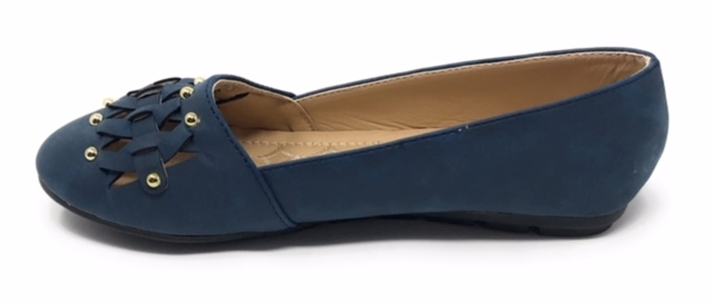 Victoria K Women's Gold Studs With Braid Ballerina Flats