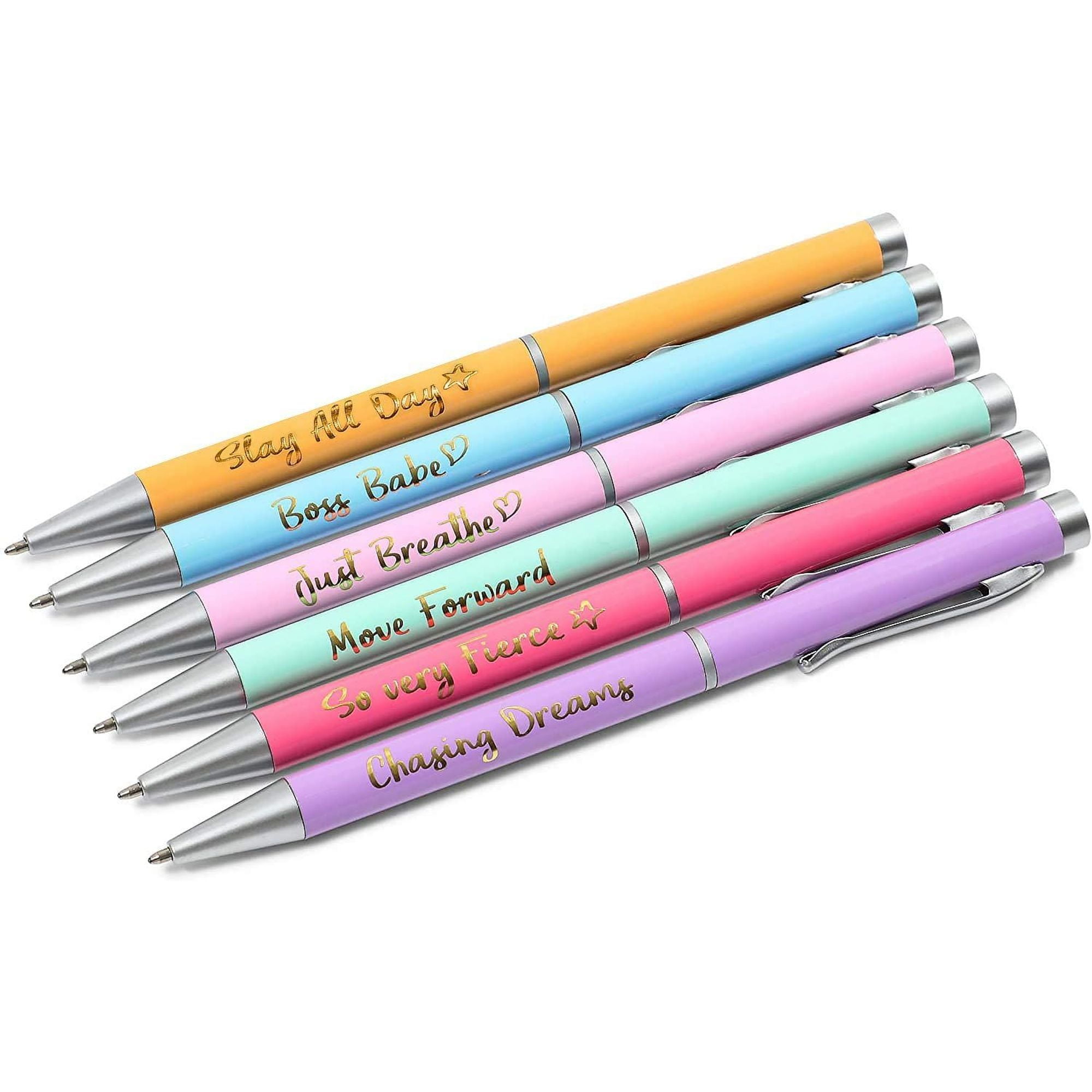 6Pack Pastel Ballpoint Pen Value Pack with Motivational Quotes Great