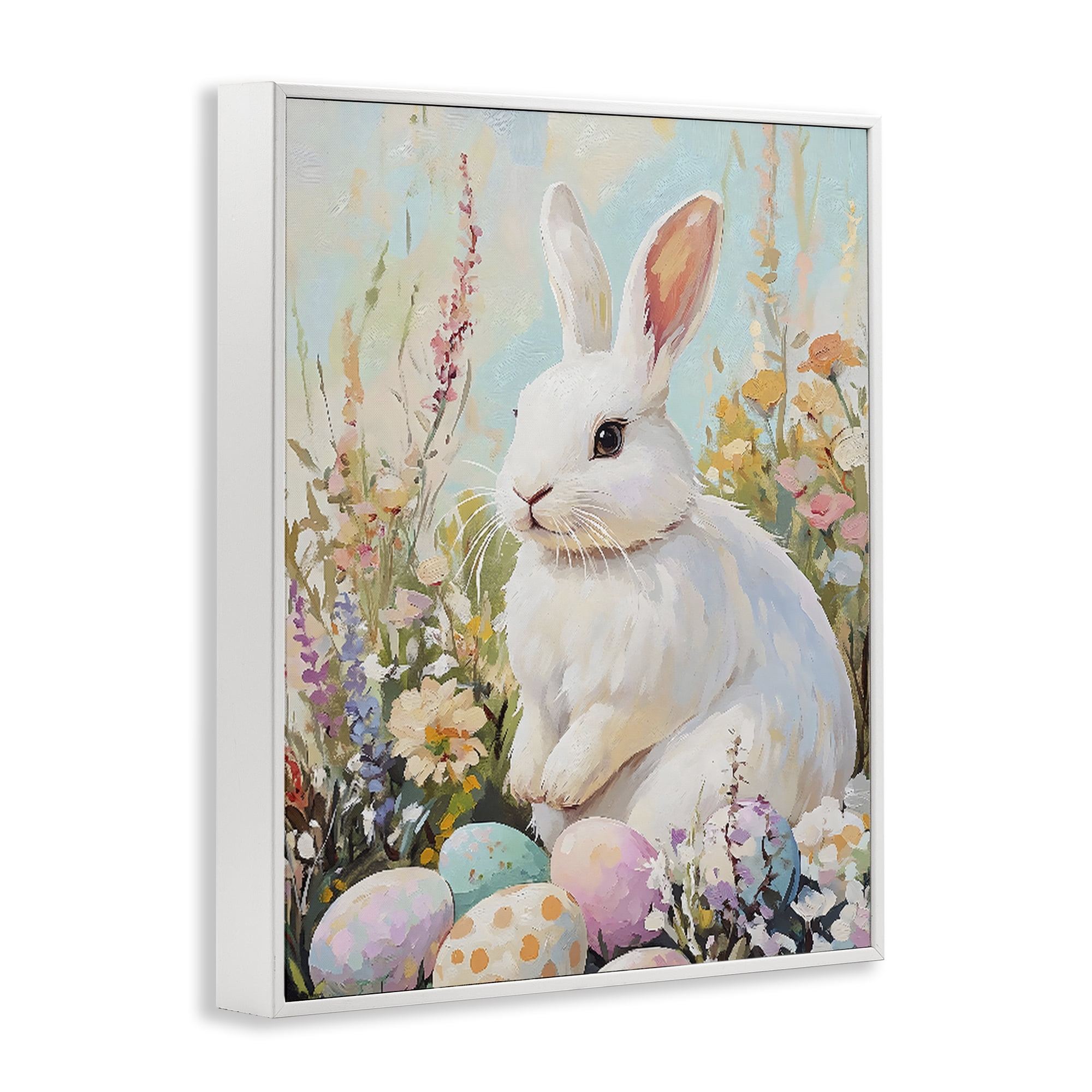 Stupell Industries White Easter Bunny in Wildflowers White Framed Giclee Art, design by The Prints Vibe