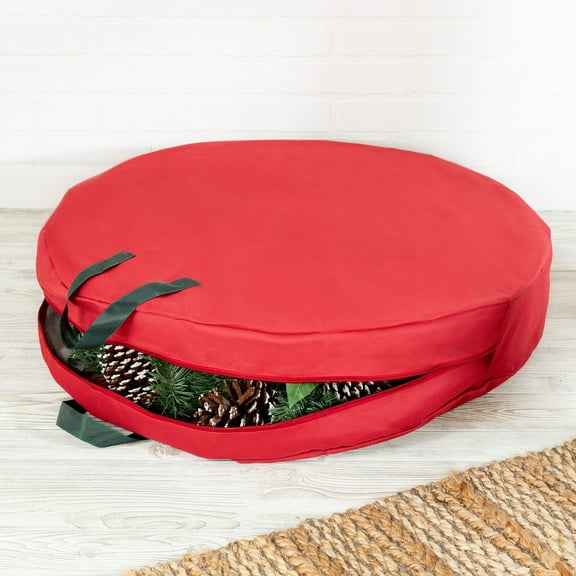 Honey-Can-Do 30" Polyester Wreath Storage Bag with Handles, Red