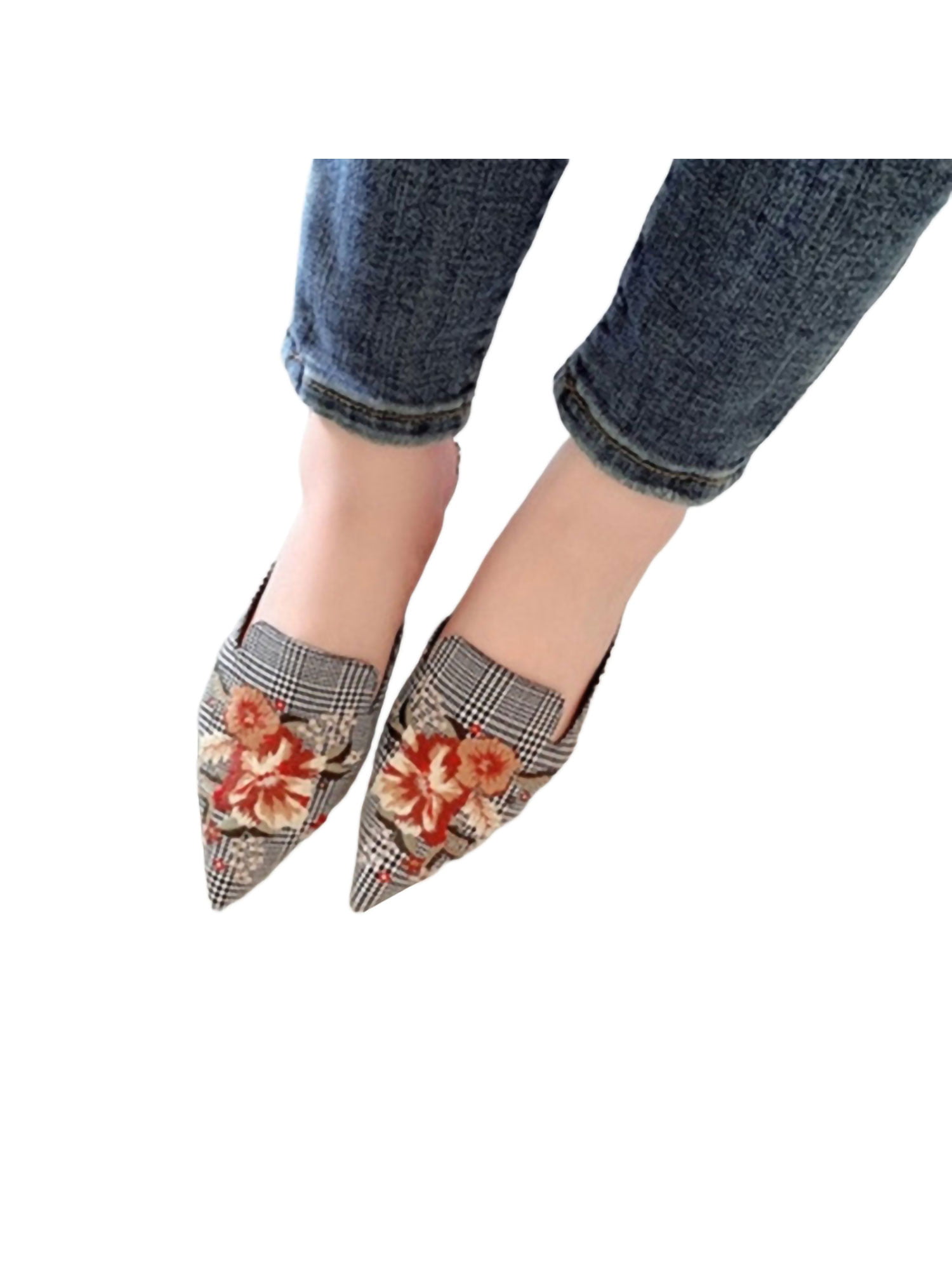 Summer Womens Flower Embroidery Slip On Loafers Slippers Sandals Mules Shoes sz 