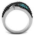 thumbnail image 4 of Womens Silver Blue Black Ring Anillo Para Mujer 316L Stainless Steel Ring with Top Grade Crystal in Blue Zircon, 4 of 5
