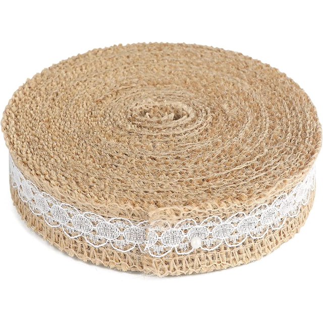 Rollo de yute de 10 m, cinta de encaje de arpillera, cinta de encaje de yute para decoración de boda Diy, envoltura de regalo, 11 Feliz Sencillez