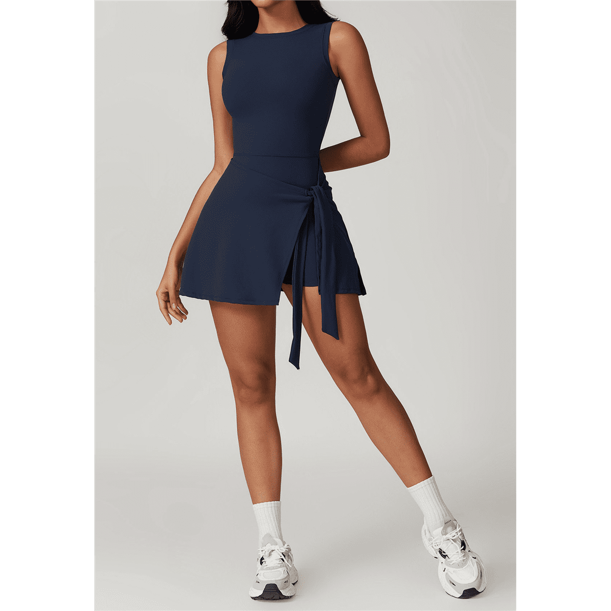Womens High Neck Tennis Dress Sleeveless Wrap Skirt Built in Shorts Golf Athletic Dress Workout Rompers Badge Blue XL