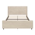thumbnail image 5 of High Headboard King Size Corduroy Bed Frame with Vertical Stripe Wingback and High Footboard, Platform Bed with Wooden Bed Frame and Metal Legs (Cream), 5 of 8