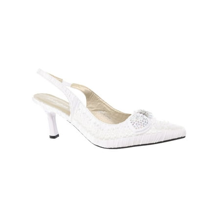 

Women s Low Heel Closed Toe Slingback Pumps Bowknot Comfortable Dress Shoes-White-8