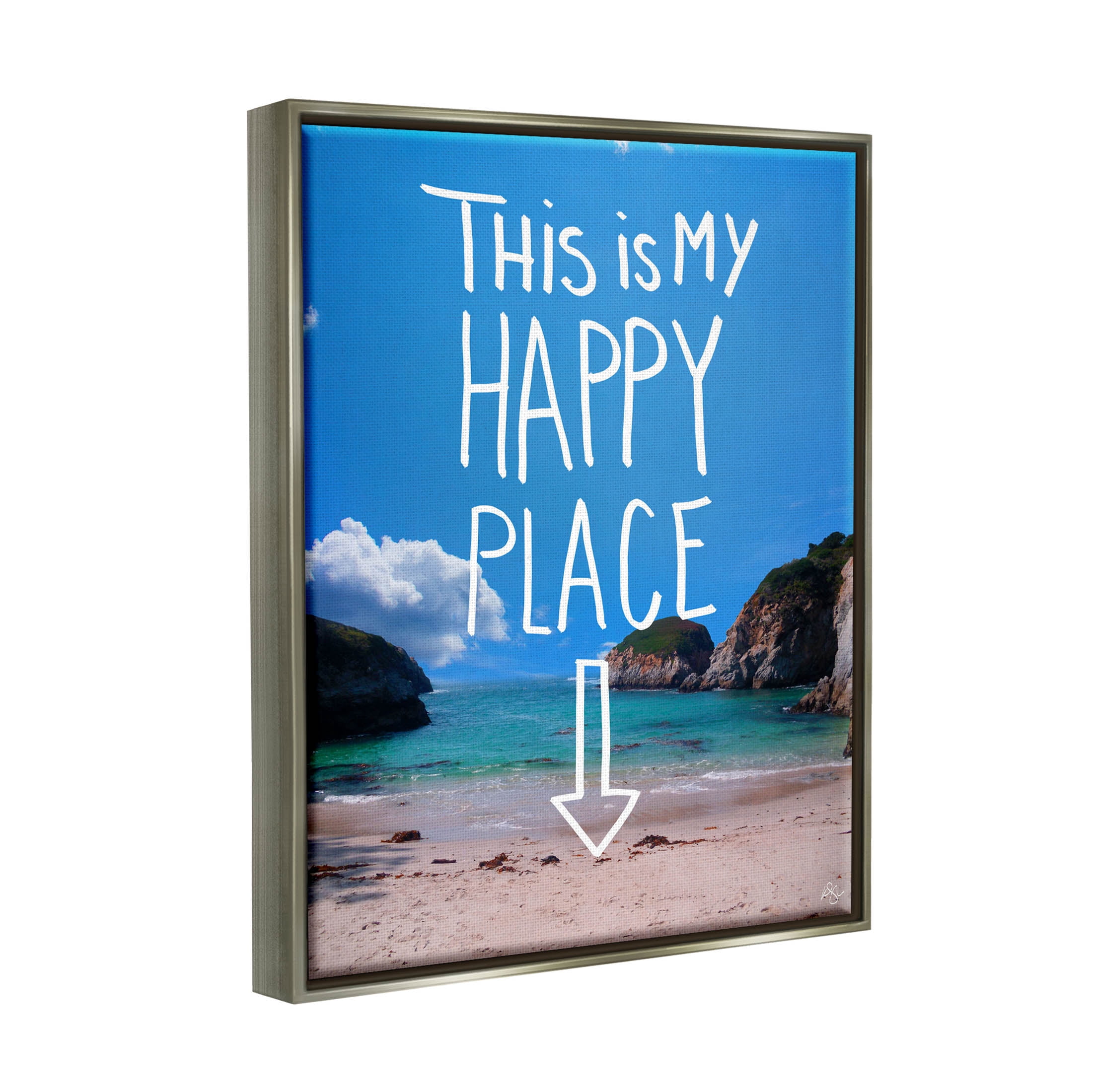 Stupell Industries My Happy Place Summer Beach Graphic Art Luster Gray Floating Framed Canvas Print Wall Art, Design by K. Kaufman