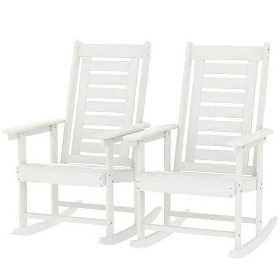 Topcobe 28-Inch High-Back Outdoor Rocking Chairs, Spacious Armrests Patio Seating for Porch & Yard, White Set of 2