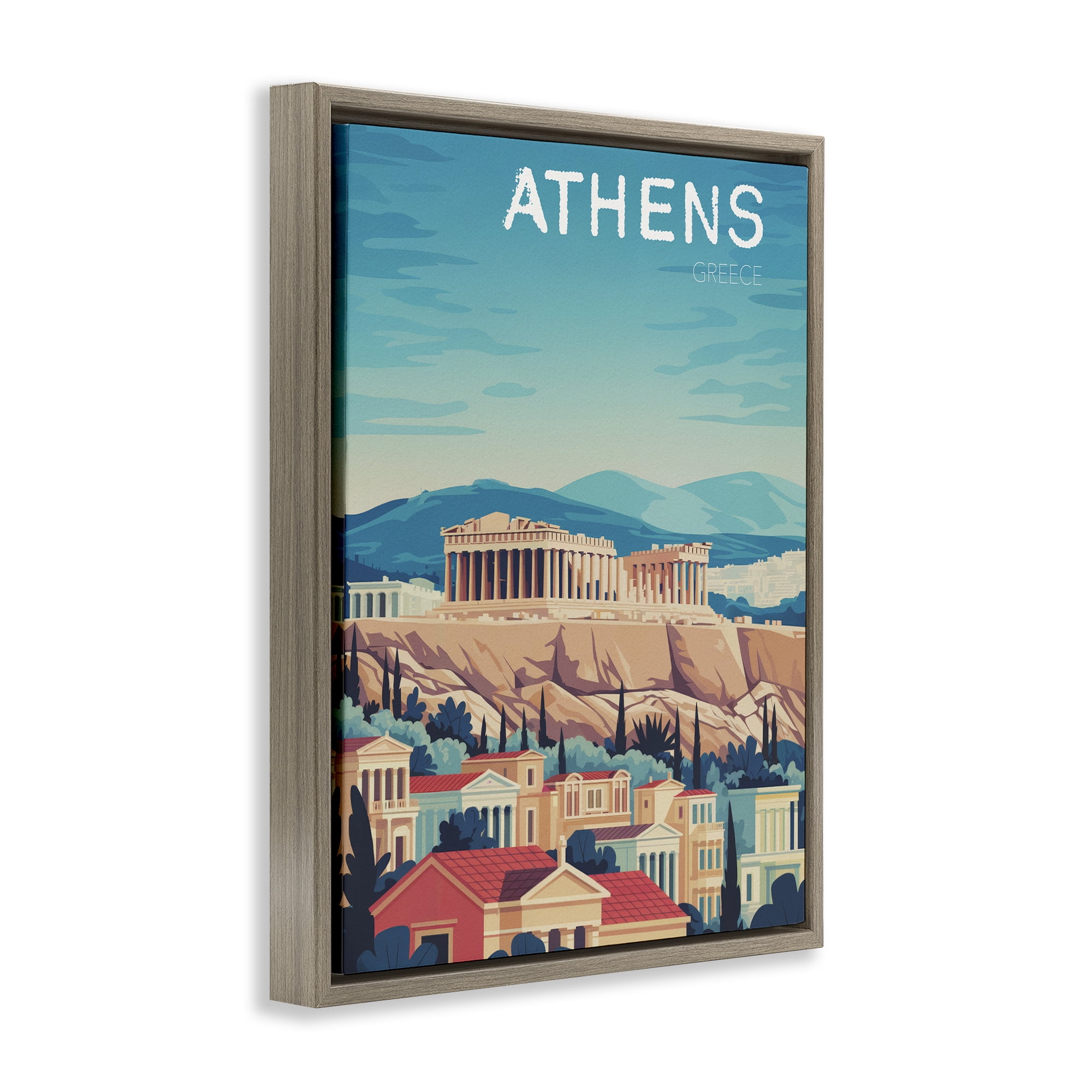 Stupell Industries Athens Topography Cityscape Brown Framed Floater Canvas Wall Art, design by Andreas Magnusson