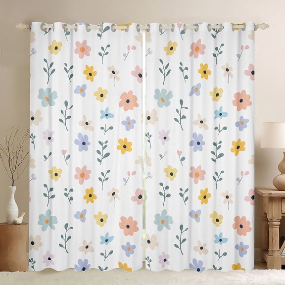 Erosebridal Rainbow Floral Black Out Curtains for Girls, Spring Garden Flower Curtains Pack of 2 (42x63 Each)