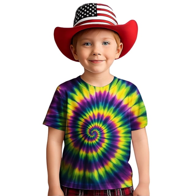 T-shirts Graphiques pour Filles, Manches Courtes Décontractées, Imprimé Tourbillon, Col Rond, pour Usage Quotidien, Tout-Petits et Enfants de 2 à 13 Ans