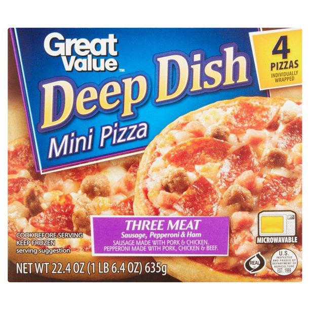 Great Value Three Meat Pizza Deep Dish Mini 22 4 Oz 4 Count Walmart Com Walmart Com