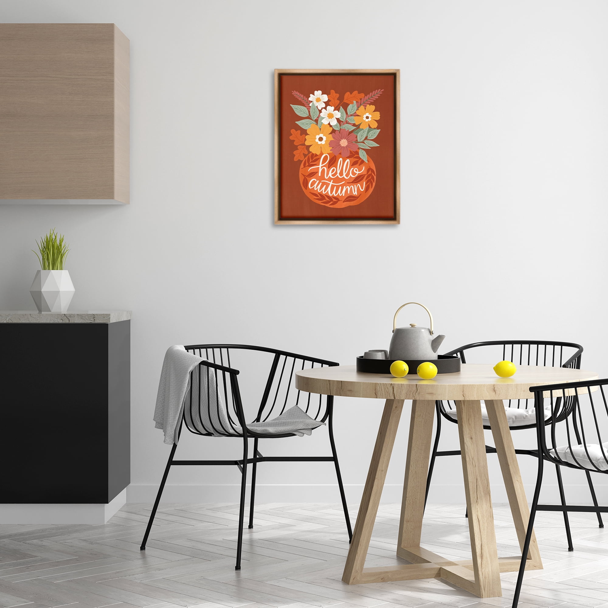 Stupell Industries Hello Autumn Earthy Bouquet Plants & Flowers Painting Brown Floater Framed Canvas Art Print Wall Art, 17 x 21