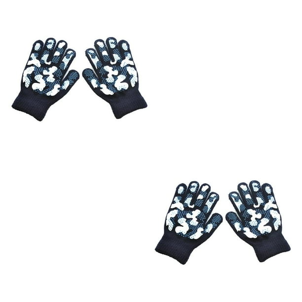 Qarigey 1 par de guantes para niños, exquisitas cubiertas para dedos artesanales de punto con patrón de camuflaje para usar al aire libre, Azul marino+Camuflaje 2Conjunto