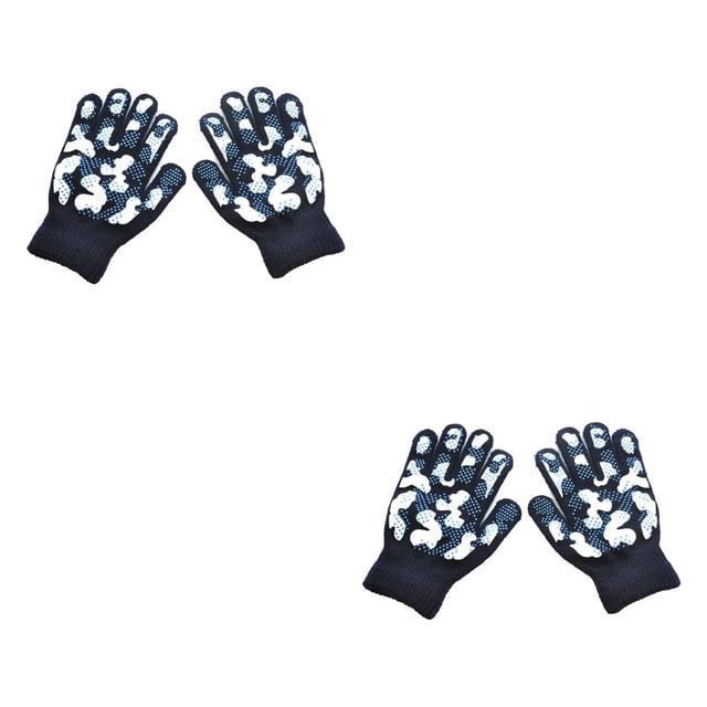 Sonducket 1 par de guantes de invierno para niños, artesanía de punto única, cubierta para mantener el calor, cubiertas para los dedos con Azul marino+Camuflaje 2Conjunto