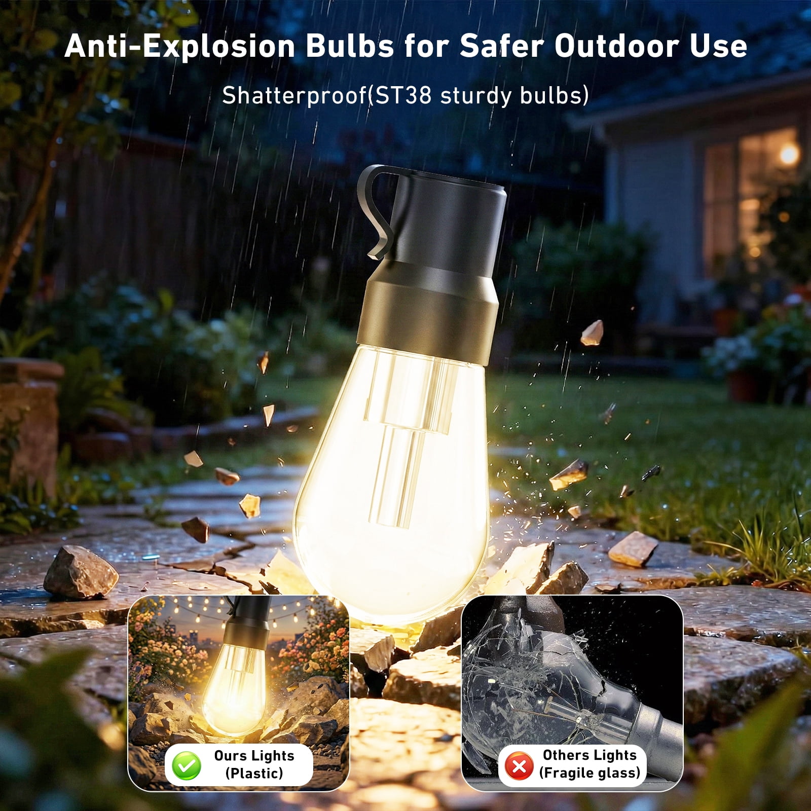 400FT RGB Outdoor String Lights, +IC Outside Light Dimmable Shatterproof LED Bulbs, IP67 Waterproof Chasing Effect Lighting DreamColor Patio Strip Lights for Backyard, Balcony, Outdoor Living