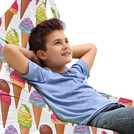Ice Cream Lounger Chair Bag  Tasty Summer Desserts Refreshments Soft and Food Frosting Various Flavors  High Capacity Storage with Handle Container  Lounger Size  Multicolor  by Ambesonne