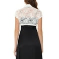 thumbnail image 3 of INSPIRE CHIC Women's Lace Bolero Shrug Stand Collar Button Short Sleeve Shoulder Cover Up L White, 3 of 6