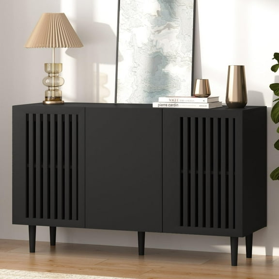 Modern Storage Cabinet, 47.2" Buffet Cabinet with 3 DIY Doors and Adjustable Shelf, Sideboard Coffee Bar with Solid Wood Feet for Kitchen,Dining Room,Living Room,Black
