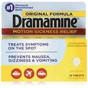 8 Pack Dramamine Motion Sickness Relief Original Formula, (36 Tablets, 50 MG EA)