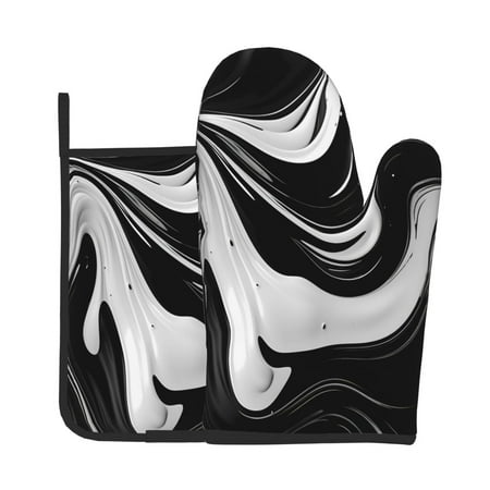 

Tebeau Abstract Black White Swirls Print Oven Mitts and Pan Racks 2-Piece Set Kitchen Oven Mitts and Pan Racks Heat Resistant 500 °F for Baking and Cooking