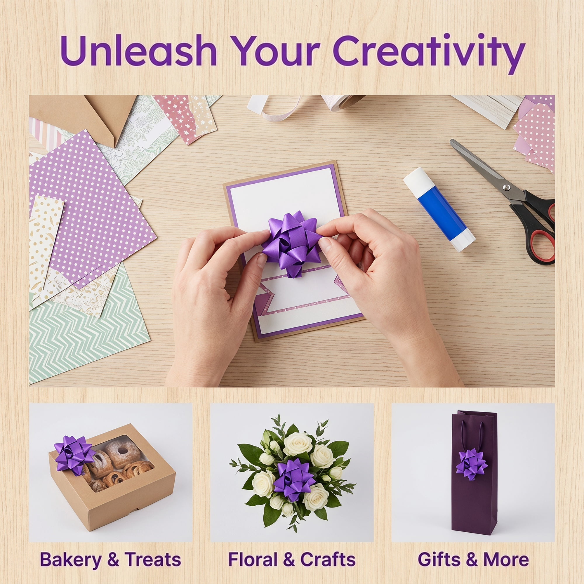 Unique Bargains Multi-Layered Holographic Star Bow for Gift Wrapping and Decoration Purple