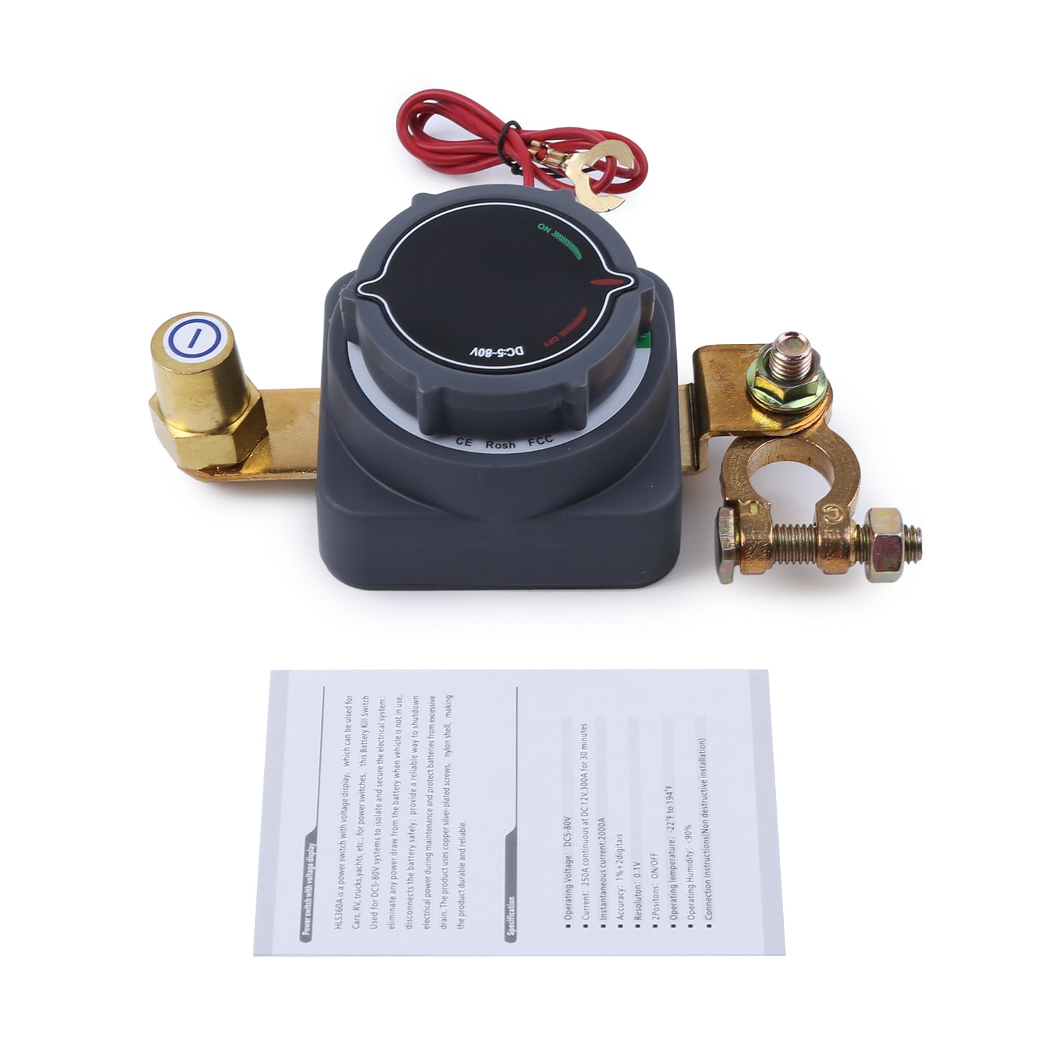 Battery Disconnect Switch with Digital Voltage Display DC 5-80V Master Isolator Cut/Shut Off Switch for Marine Boat Car Truck Camper RV Trailer Vehicles