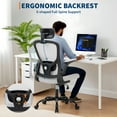 thumbnail image 3 of Ergonomic Mesh Office Chair – Adjustable 2D Headrest, Rotate-Up Arms & Lumbar Support – Reclining High-Back Swivel Desk Chair with Silent Casters – Comfortable for Bedroom, Dorm, Small Spaces, 3 of 8