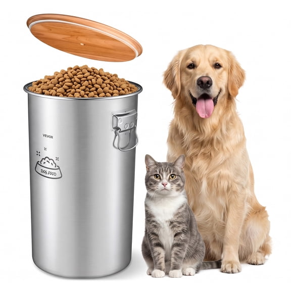 VEVOR Stainless Steel Dog Food Storage Container 30 lbs 9.25 Gal/35 L Bin, for Living Room Kitchen, Airtight Lid & Dual Handles, Large Metal for Dogs & Cats Food Rice Flour, Keep Fresh, Easy to Clean