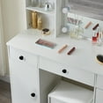 thumbnail image 6 of JBLCC Vanity Set with 3 Color Lighted Mirror Makeup Table 3 Drawers Dresser Desk Stool, White, 6 of 7