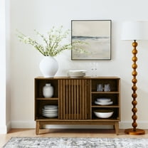 47.3" Fluted Sideboard Buffet Cabinet With Solid Wood Feet, Built-In Outlet Holes & Adjustable Shelves, Storage Cabinet for Living Room, Dining Room, Entryway, Walnut Brown