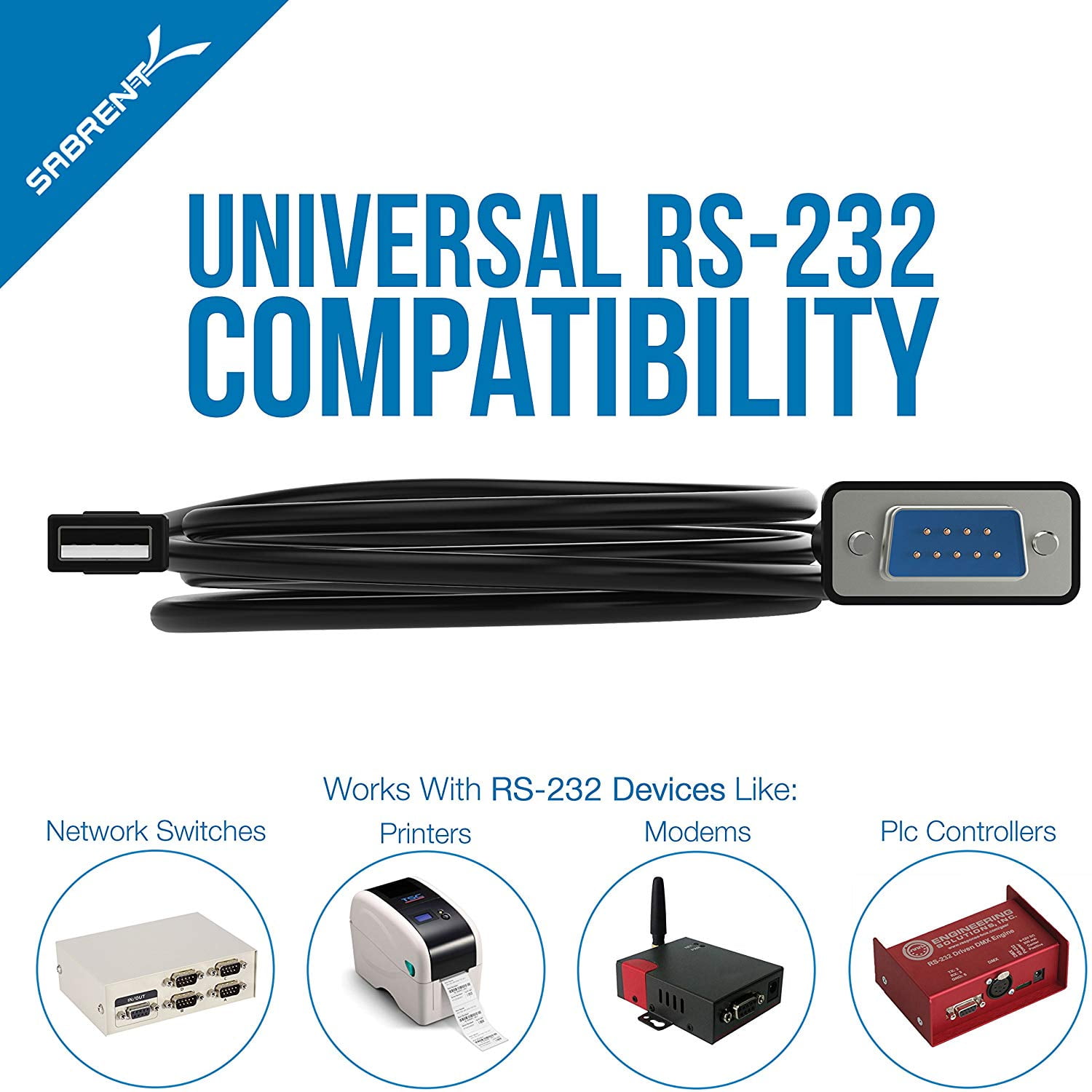 Sabrent usb 2 0 to serial 9 pin db 9 rs 232 adapter cable 6ft cable