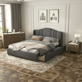 thumbnail image 2 of 3-Pieces Bedroom Sets, Queen Size Upholstered Platform Bed with 4 Drawers, Marble Top Nightstand and Storage Dresser, Queen Bedroom Sets, Gray 2, 2 of 8