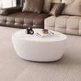 thumbnail image 2 of 32" Oval Coffee Table with Marble Top, Fluted PU Leather Center Table, Modern Minimalist Tea Table for Living Room, No Assembly, White, 2 of 5