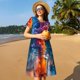 thumbnail image 4 of Balery Modern Art Red And Blue Colors Vestidos sueltos de manga corta para mujer, vestidos de verano 2025, vestidos casuales de corte A con vuelo., 4 of 6