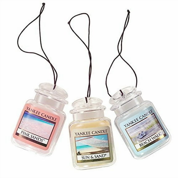 Yankee Candle Hanging Car Jar® Ultimate 3-Pack Air Fresheners, Includes: 1 Beach Walk, 1 Pink Sands, and 1 Sun and Sand