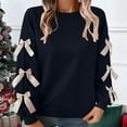 thumbnail image 2 of 3D Bow Trim Sweatshirt for Women Crewneck Long Sleeve Pullover Tops Loose Fashion Sweaters Casual Trendy Clothes Valentine's Day Christmas Graphic Outfits Fall Winter Tops, 2 of 8