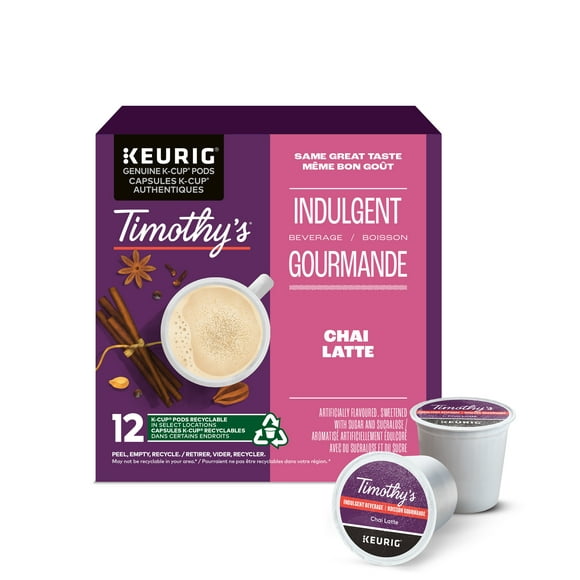 Timothy's Chai Latte K-Cup Coffee Pods, 12 Count For Keurig Coffee Makers, Box of 12 K-Cup® pods