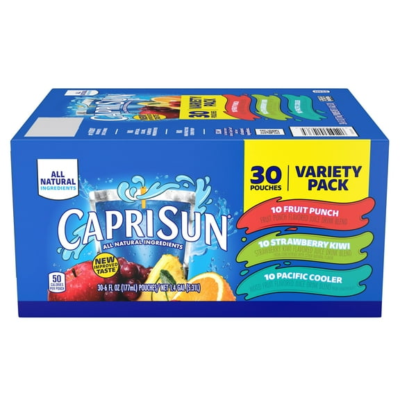 Capri Sun Fruit Punch, Strawberry Kiwi And Pacific Cooler Flavored Juice Drink Blend Variety Pack, 30 Ct Box, 6 Fl Oz Pouches Packaging May Vary