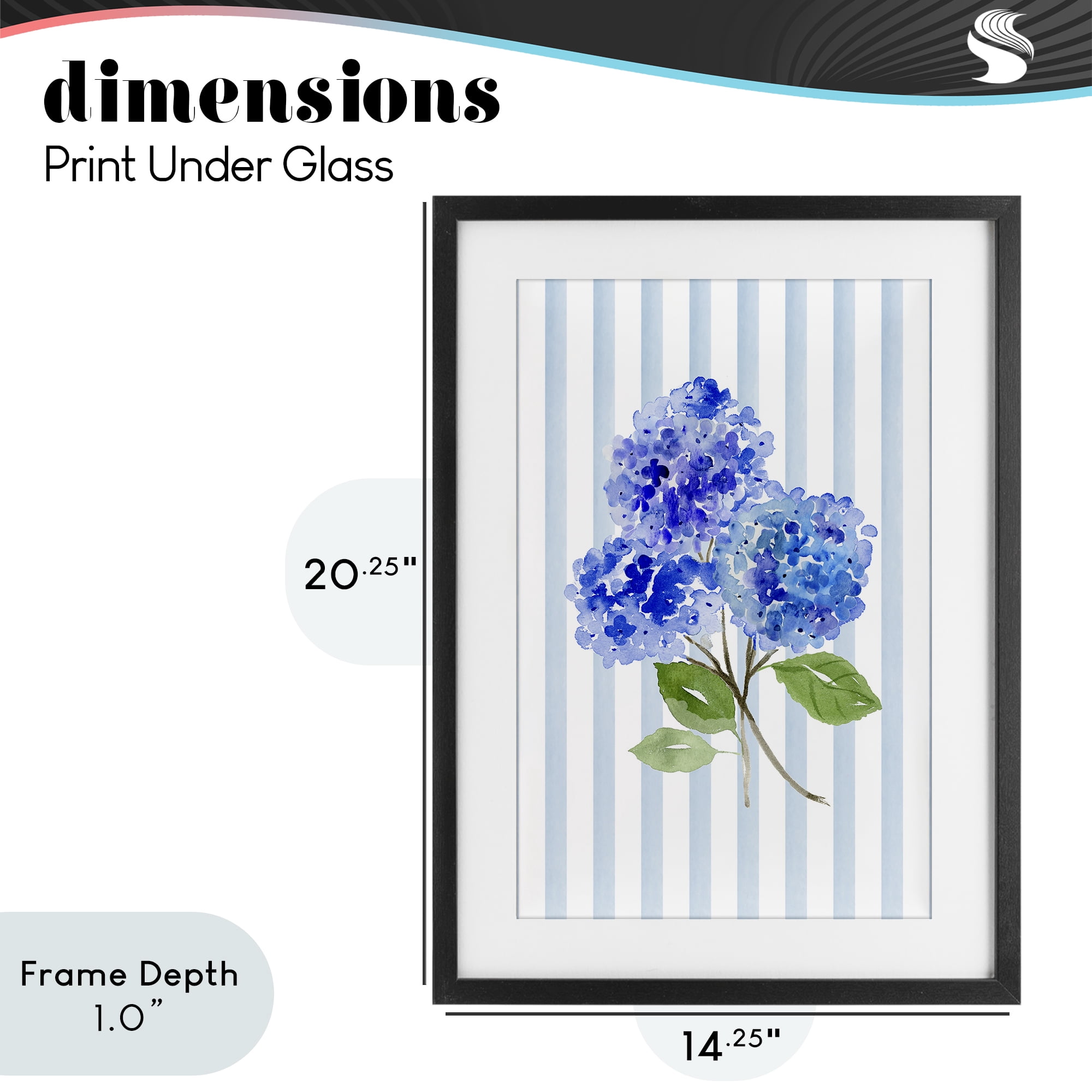Stupell Industries Blue Hydrangeas over Stripes Black Framed Print Under Glass, design by Corinne Haig
