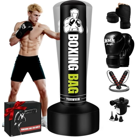 70'' Freestanding Punching Bag for Adults Teens, Heavy Boxing Bag with Stand with Gloves, Pump and Jump Rope, Women Men Standing Kickboxing Bag Ideal, Muay Thai, Karate, Home Gym Fitness