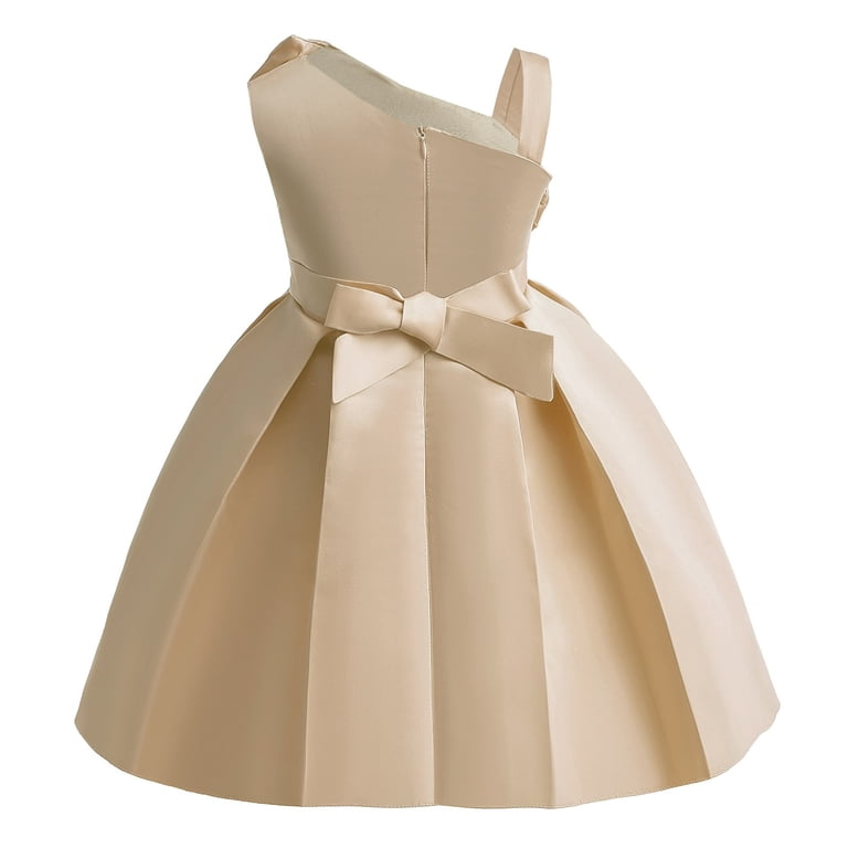 Girls Solid Color Single Shoulder Princess Dress Children Sleeveless Dress  Formal Wedding Party Bridesmaid Dress Khaki 8 Years - Walmart.com