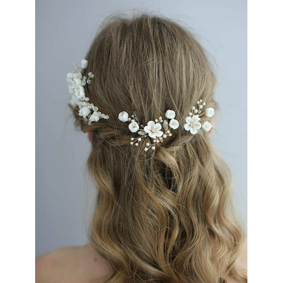 Épingles à Cheveux de Mariage Fleur Cheveux de Mariée Morceaux de Cheveux de Mariée Peigne Clip Cheveux de Mariage Accessoires pour les Mariées Demoiselles d'Honneur 2Pcs (Or)