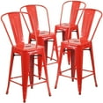 thumbnail image 1 of Commercial Grade 4 Pack 24" High Red Metal Indoor-Outdoor Counter Height Stool with Back, 1 of 9