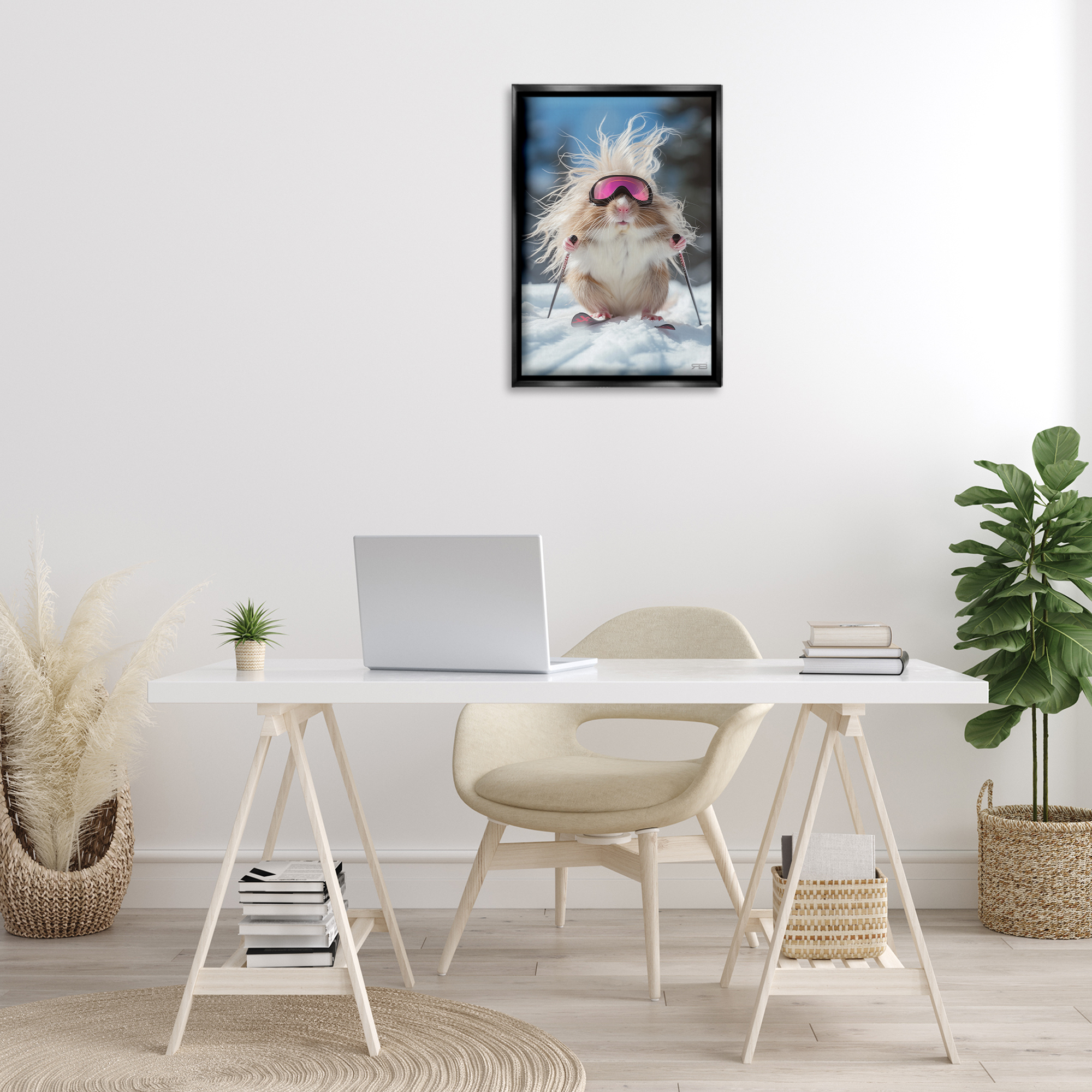Stupell Industries Skiing Guinea Pig Animals & Insects Painting Black Floater Framed Canvas Art Print Wall Art, 17 x 25