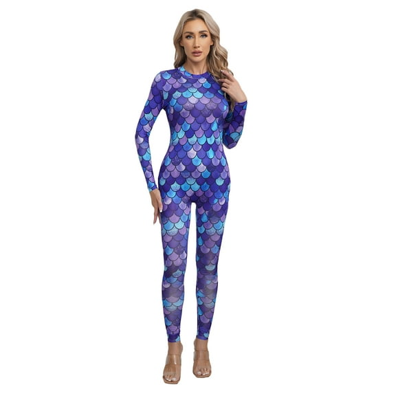 iiniim Women's Mermaid Fish Scale Print Long Sleeve Rash Guard Swimsuit Sun Protection Wetsuit Bathing Suit Type C M