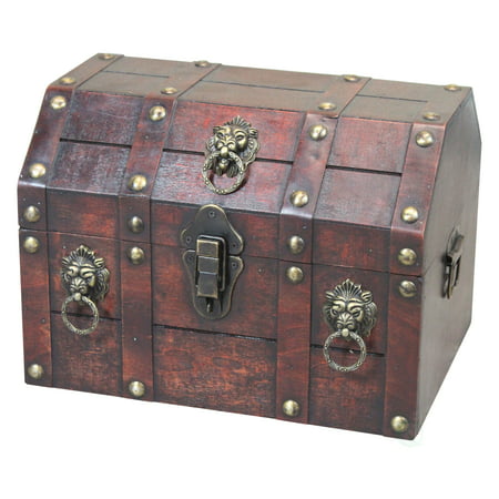 Vintiquewise Antique Wooden Pirate Treasure Chest with Lion Rings