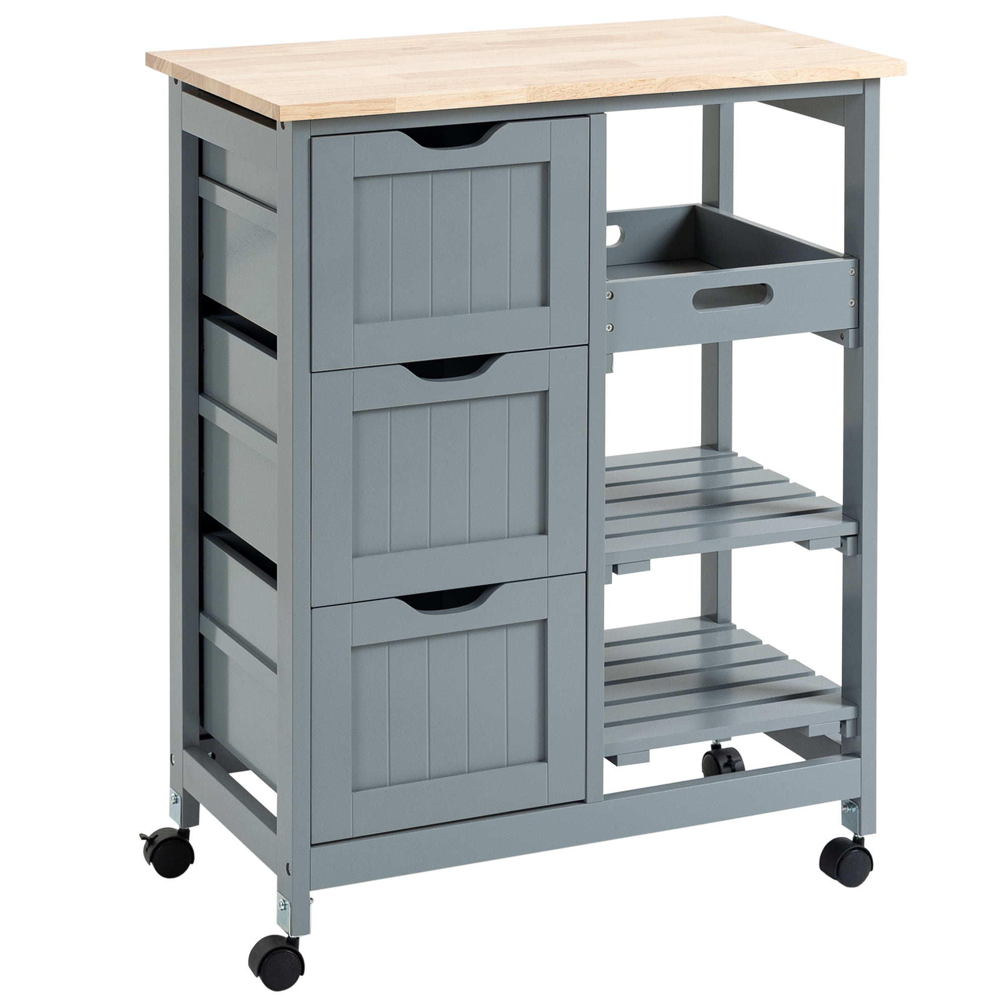 HOMCOM Rolling Kitchen Storage Trolley Cart Cupboard Island Cabinet Shelves 2 Handle with Locking Wheels 